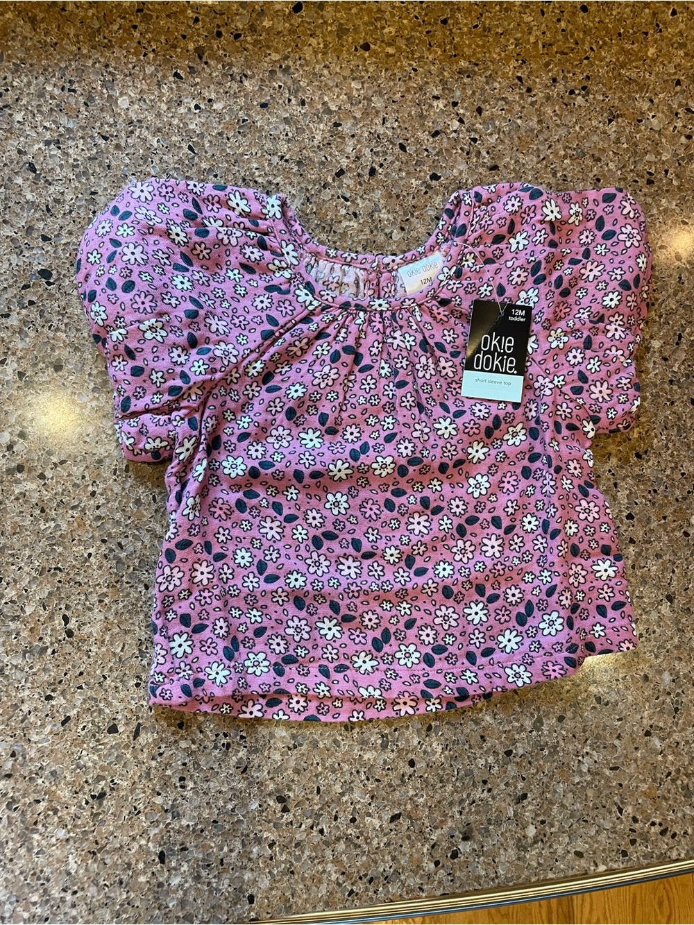 okie dokie Pink Floral Puff-Sleeve Baby Top